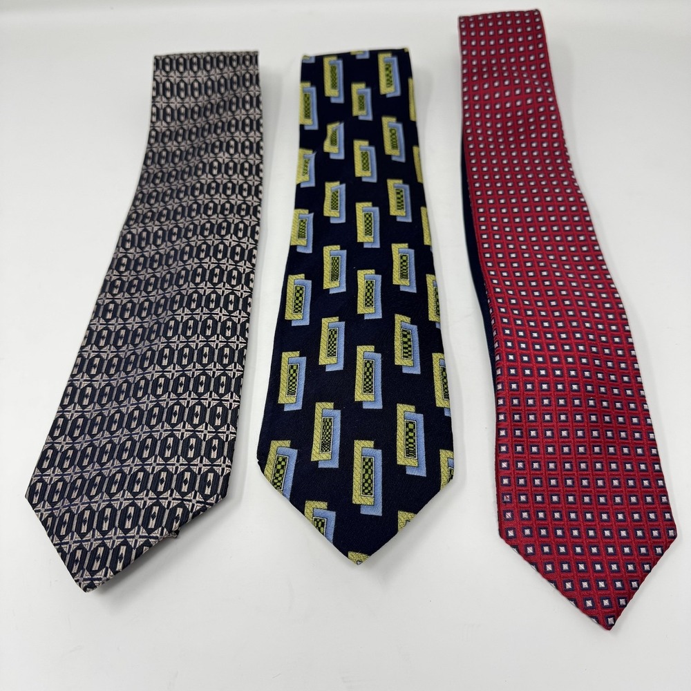 Tommy Hilfiger Bachrach Ties Lot 3 Mens Silk Geometric Pattern Colorful Neckties